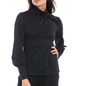 Trina Turk Metallic Mock Turtleneck Top In Black
